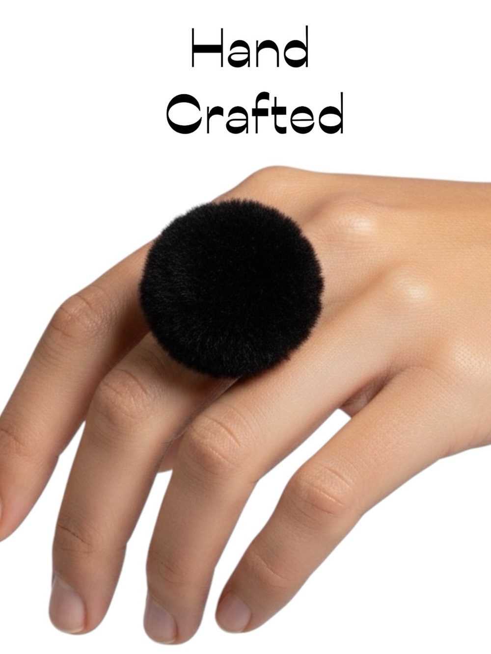 Hand Crafted Black Furry Button Statement Ring NWT OS